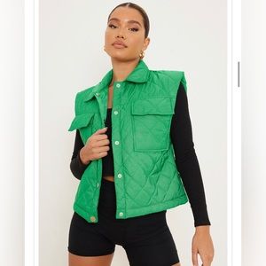 Green Pocket Front Diamond Quilted Vest